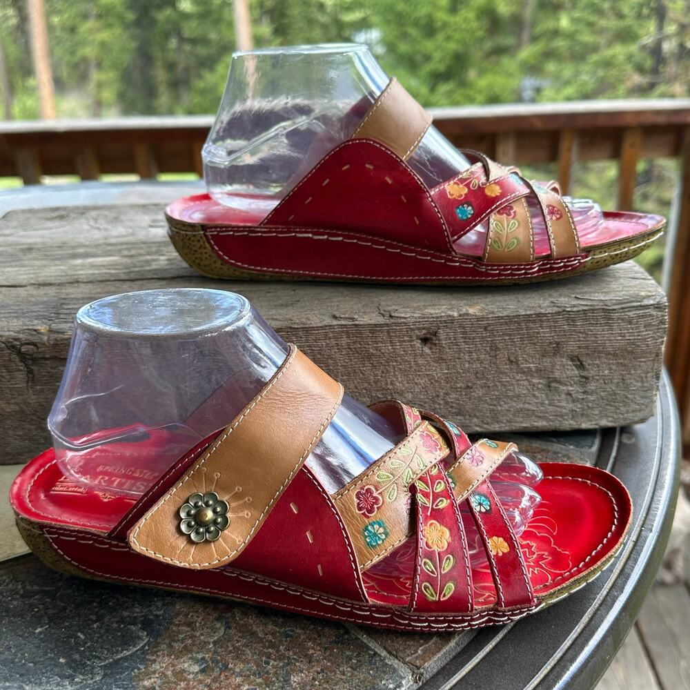 Spring Step Red and Tan Comfort Sandals